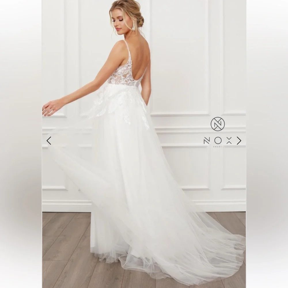NEW Nox Anabel E442 Embroidered Tulle Wedding Gown Dress - Picture 2 of 11